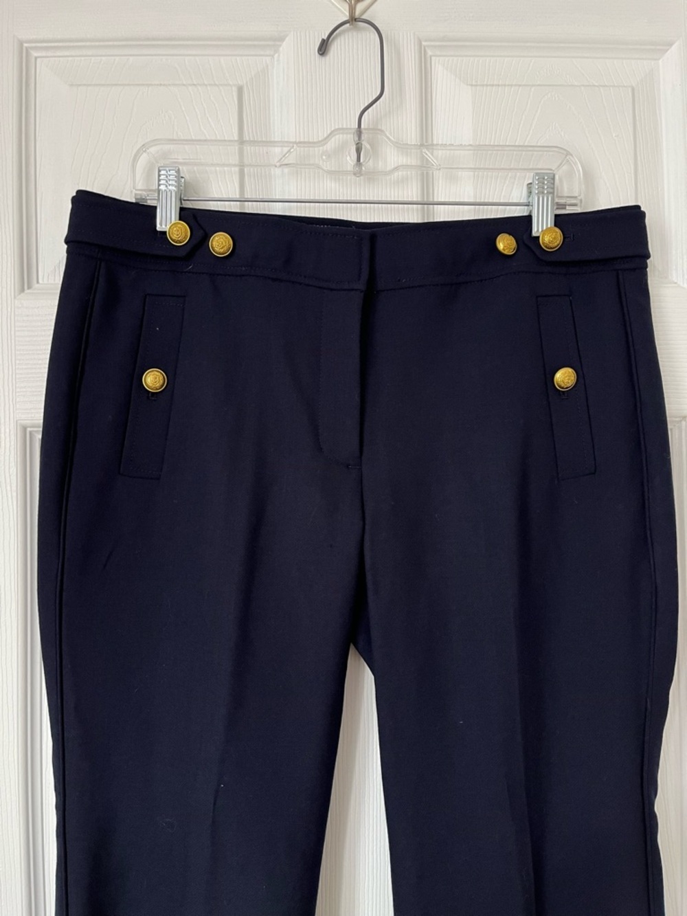 J. Crew Navy Sailor Pants Gold Button Detail Women's Size 12 - Picture 5 of 9